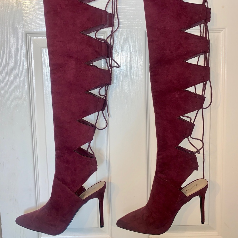 Burgundy Suede Thigh High Boot